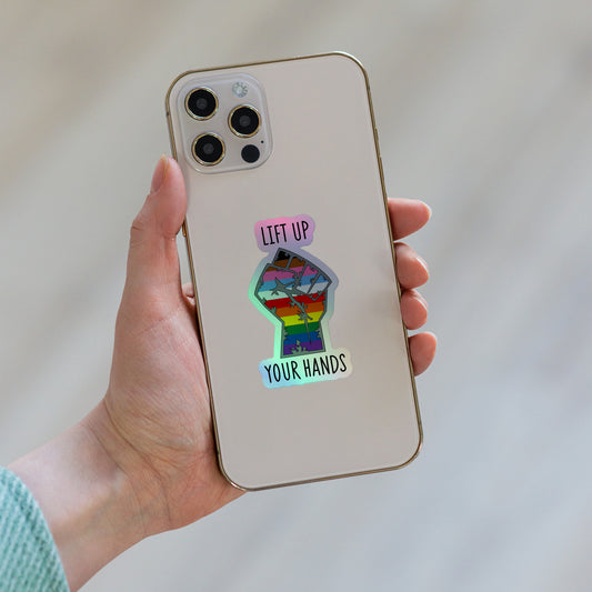 Lift Up Your Hands - vertical holographic stickers